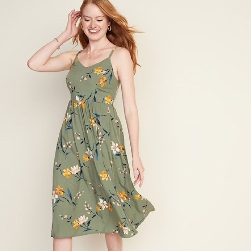 Old Navy Printed Fit & Flare Cami Midi Dress